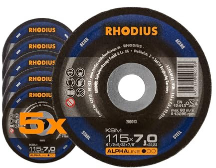 RHODIUS KSM | 5 Stück Ø 115 x 7,0 mm Schruppscheibe Metall | für Winkelschleifer, Stahl, Eisen, Schleifscheibe, Reinigen, Entlacken