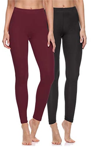 Merry Style 2er Pack Leggings Damen Baumwolle für das ganze Jahr Bequeme Leggings Blickdicht Damen Ideal für Yoga Sport Gym und Freizeit MS10-198 MS10-198 (Schwarz/Weinrot, S)