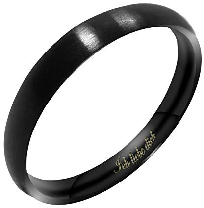 Everstone Damen Matt & Gebürstet 3MM Kuppelförmig Partnerringe Trauringe Eheringe aus Titan Farbe: Schwarz Lasergravur Ich liebe dich