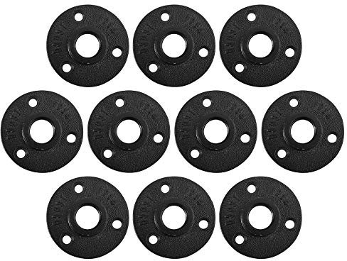 ESYNiC 10pz Flangia 1/2 BSP in Lega di Alluminio Diametro Interno 1.8cm 10 Flange Filettate Raccordi di Fissaggio con 3 Fori Accessori per Supporto per Tubo Rubinetto Mensola da Parete Pavimento Nero
