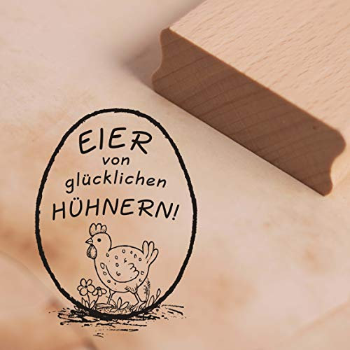 Stempel Eier von glücklichen Hühnern! - Motivstempel Huhn Wiese ca. 28 x 38 mm