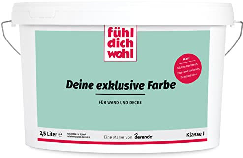 derendo Fühl Dich Wohl Deine Farbe grün, matte grüne Wandfarbe, hohe Deckkraft, verschiedene Grüntöne zur Auswahl (2,5L, Minzgrün)