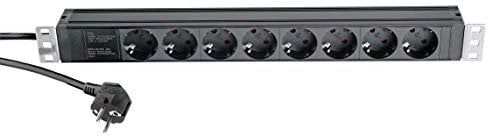 28673 19-Power Box Schwarz – 8-fach Steckdosenleiste 1 HE für Rack und 19 Zoll Equipment – max. 3500 W