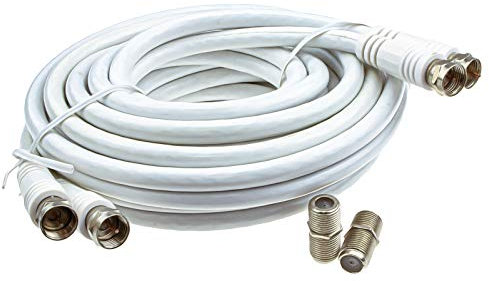 kenable TWIN Satellite Moulded F Type Plug to Socket RG6 Extension Cable 3m White [3 metres]