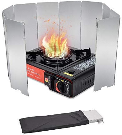 Stove Windscreen, 10/12/16 Plates Aluminum Stove Windshield with Drawstring Bag, for Camping, Butane Stoves(10 Plates)