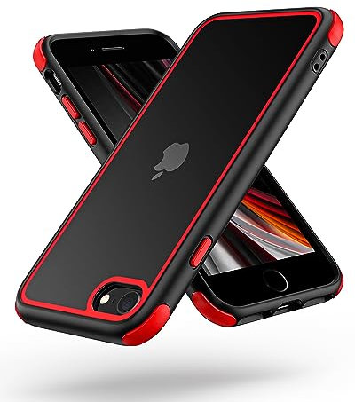 MobNano Compatible with iPhone SE 2020/2022 5G and iPhone 7/8, Ultra Thin Hybrid Case, Soft TPU Shockproof Bumper Anti Scratch Cover for iPhone 7/8/SE2020/SE2022 - Black/Red
