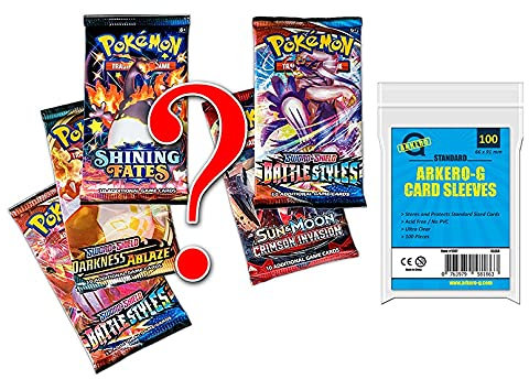 Arkero-G Standard Soft Sleeves und Pokemon Mystery Set: 5 zufällige gemischte Booster Packs - insgesamt 50 Sammelkarten - ENGLISCH