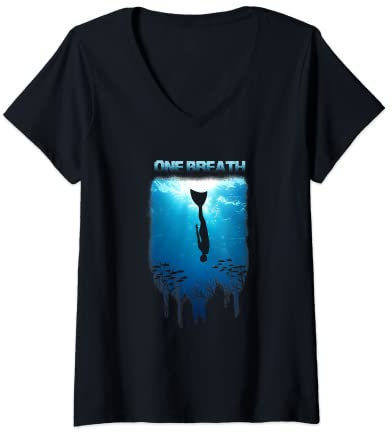 Damen Monoflosse Monoflosse Tauchflosse Freitauchen Apnoe Spearfishing T-Shirt mit V-Ausschnitt