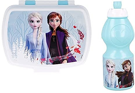 Schul-Lunchset, 2-teilig, Brotdose und Trinkflasche, aus Kunststoff, für Kinder, Snacks, Launch Box - BPA-frei (Frozen).