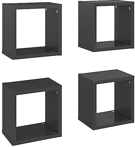 vidaXL 4X Würfelregal Wandregal Hängeregal Cube Lounge CD Regal Dekoregal Bücherregal Schweberegal Wandboard Regalwürfel Hochglanz-Grau 22x15x22cm