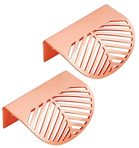 sbslj-0002 2 Pack Cabinet Pulls Pure Copper Hidden Closet Handle Invisible Drawer Handles Leaf Shape Bow Pulls Finger Edge Knobs Hollow Out Door Levers for Cupboard Wardrobe (Length 60mm,Rose Gold)