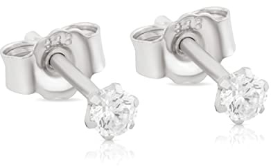 NKlaus Paar 2,7mm Krappen Ohrstecker Kristall Zirkonia Brillantschliff 333 Weiß Gold 8 Karat 13162