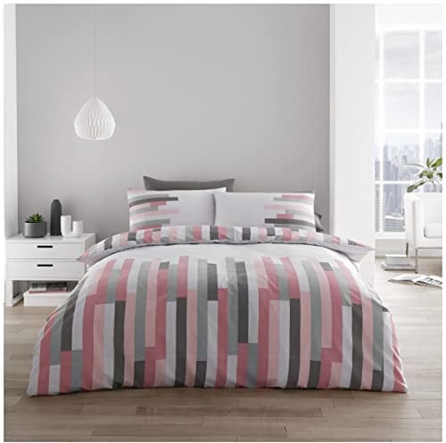 GC GAVENO CAVAILIA Geometric Duvet Cover Double, Reversible Striped Bedding Sets, Warm Polycotton Quilt Covers, Blush Pink, Blush Pink