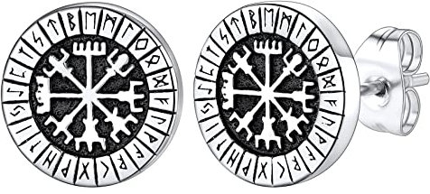 FaithHeart Wikinger Vegvisir Ohrstecker für Herren Jungen Punk Viking Kompass Ohrstecker mit Geschenkebox für Geburtstag Valentinstag