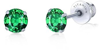 limerencia G23 Orecchini Anallergici con Zircone Cubica per Uomo Donna Bambina,Orecchini in Titanio con Retro a Vite,Orecchini Senza Nichel per Orecchie Sensibili (5mm, Verde)