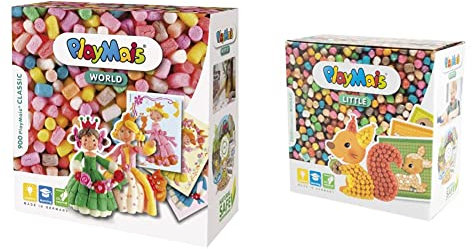 PlayMais WORLD Princess Bastel-Set für Kinder ab 3 Jahren & Mosaic Little Forest Kreativ-Set zum Basteln für Kinder ab 3 Jahren | Über 2.300 Stück & 6 Mosaik Klebebilder mit Waldtieren
