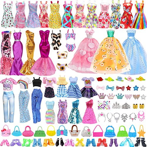 57 Stück Kleidung & Zubehör für Puppen, Kleidungsstücke für Puppen mit Brautkleider Abendkleider Kleider Outfits Bikinis Kurze Kleider Hut Schuhe Taschen Zubehör für Puppen Mädchen 11,5 Zoll