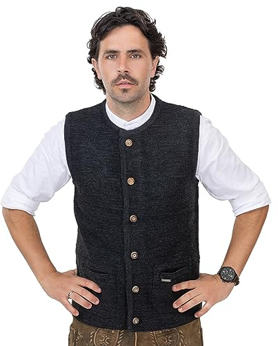 Herren Strickweste Aaron – Trachten-Strick-Weste aus Wolle – Trachtenweste Grau/Anthrazit - Aaron
