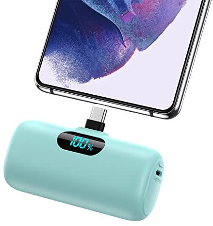 Feob Mini Power Bank, 5000mAh USB C Cargador Portátil 15W PD Carga Rapida Batería Externa Compacto Powerbank con Pantalla LCD Compatible con iPhone 16/15 Pro Samsung USB C Teléfonos etc-Verde