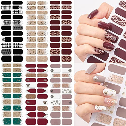 NAILDOKI Nail Stickers 6 Sheets x 22 Pieces Full Wraps Nail Polish Strips, Self-Adhesive Gel Nail Art Decals for Women Girls