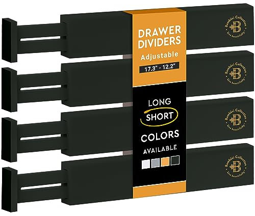Verstellbare Schubladenteiler aus Bambus, passend für Standard-Schubladen von 31 cm bis 43,9 cm, erweiterbare Küchenschubladen, Organizer für Utensilien, Kommode, Kleidung, Schlafzimmer, Badezimmer, 4