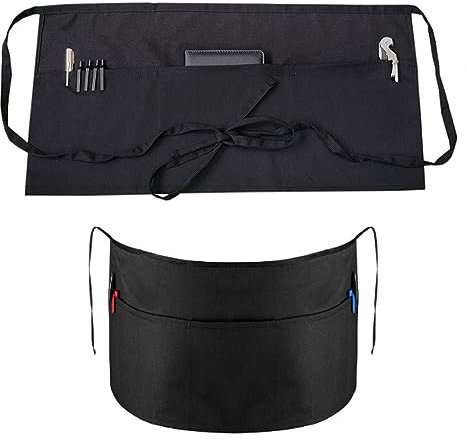 Delantal Corto,Delantal con Bolsillos Delantal Negro Camarero Delantal Cocina Mujer Delantal Personalizado Unisex para Cocina Cafetería Restaurante Bar