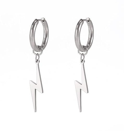 Lightning-Bolt-Ohrringe für Damen, Edelstahl, Charm, Punk, Blitz, baumelnde Creolen, Hip-Hop-Schmuck, Edelstahl, Kein Edelstein
