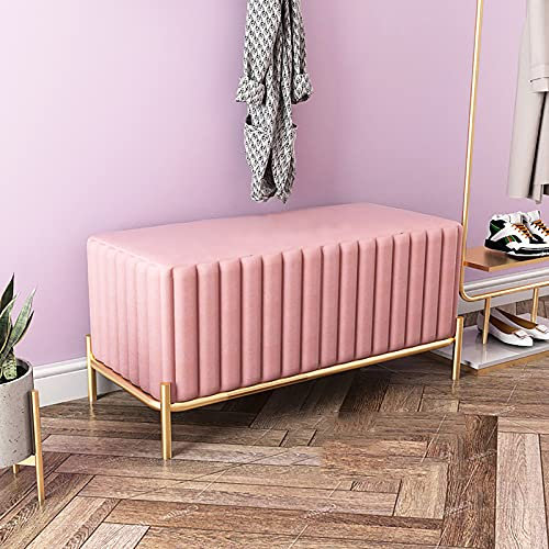 Ottomane-Sitzbank aus Samt im nordischen Stil, Schuhbank für den Eingangsbereich, Bank am Ende des Bettes im Schlafzimmer und Fußstützenhocker im Wohnzimmer, Moderne Multifunktions-Sofabank, Rosa, 90
