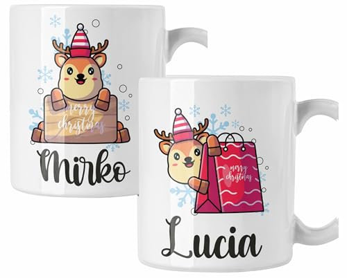 Coppia di tazze Natale Tazza Natalizia PERSONALIZZABILE con nome Renne Merry Christmas Mug 11 Oz Idea Regalo