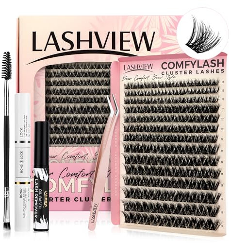 LASHVIEW DIY Lash Extension Kit, 182pcs Cluster Eyelash Extensions Kit, Individual Lashes Kit,Cluster Lashes with Lash Bond and Seal,Lash Glue Remover and Lash Applicator(Fluffy)