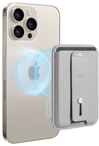 ESR Magnetic Wallet, Compatible with MagSafe Wallet, 3-Card Holder, Vegan Leather, for Secure-Grip Finger Loop, for iPhone 15/14/13/12 Series, Not for 13/12 Mini, Grey