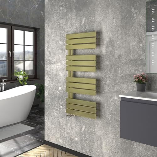 Warmehaus Designer Heated Towel Rail Bathroom Ladder Radiator Warmer Central Heating Rads Flat Panel Brushed Brass 1126x500mm