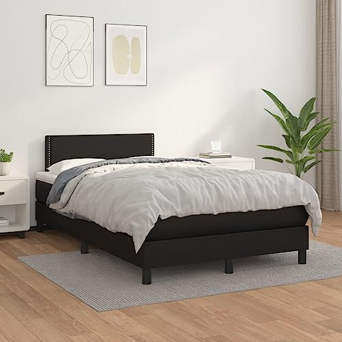Willood Boxspringbett mit Matratze Schwarz 120x200 cm Kunstleder Kunstlederbett Polsterbett Bettgestell Bett Hotelbett Schlafzimmerbett Bettrahmen LattenrostFlach mit Nägeln