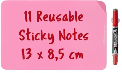 LETSGONOTES Mini Rechteckig Lila, 11 Reusable Posit + Folienstift Abwischbar. Überall Anbringen und Abnehmen ohne Papier