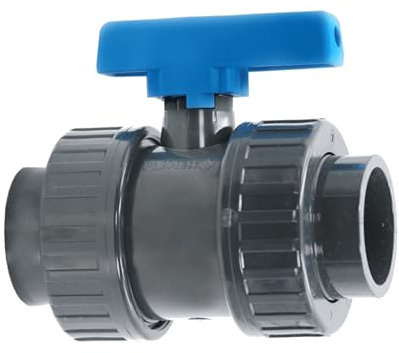 HAF® PVC Kugelhahn Blauer Griff mit 2X 50mm Klebemuffe - Absperrhahn aus grauem PVC-U. Geeignet für Rohranschlüsse, Poolverrohrungen und vieles mehr...Qualität: Made in Europe. Menge: 1 Stück