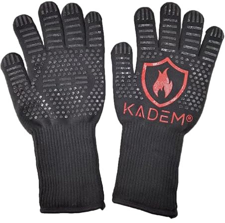 Unisex Aramid Backofenhandschuhe Grillhandschuhe Hitzebeständig bis 800 °C | Ofenhandschuhe Kochhandschuhe | feuerfest rutschfest | Rubin S/M