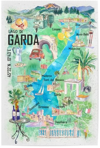 artboxONE Poster 45x30 cm Reise Gardasee Italien Karte - Bild Lake Garda map Garda Cathedral Garda City