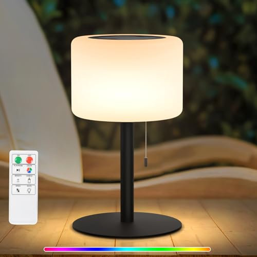 NiceBuy Solar Tischlampe Outdoor Led Tischleuchte Akku Und USB Aufladbar Mit Fernbedienung,Tischlampe Kabellos Dimmbar RGB 8 Farben Wasserdicht IP44 FüR Camping Garten AußEn(Schwarz B)