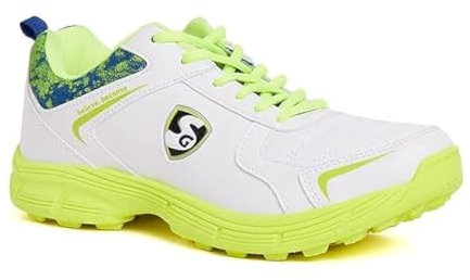 SG Savage Stud Cricket Shoe (Color: White, Royal Blue & Lime, Size: UK10/ US11/ EU44) | for Mens & Boys | Material: Mesh & PVC | Lightweight | Improved Stability in The Game