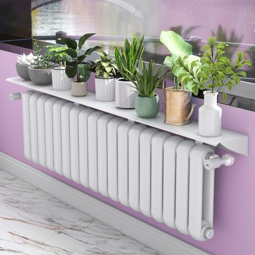 GXHYSW Tablette de Radiateur sans Percer, Cache Radiateur Blanc Moderne Anti-Fumée et Anti-Poussière, Etagere Radiateur en Alliage D'Aluminium avec Support de 5cm, 45CM