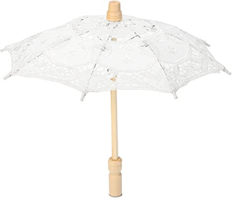 Derefine Sombrilla de Encaje Blanco, Sombrilla Bordada con Flores de Encaje Hechas a Mano, Sombrilla para Fotografía de Novia Y Boda(Blanco Grande)