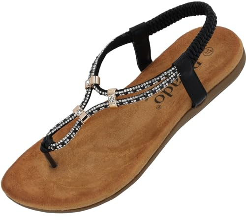 Palado Sandalen Damen Ugnu by Sila Sahin - bequeme Sandaletten für Frauen - elegante Sommerschuhe - modische Pantoletten mit elastischem Riemen Schwarz UK7 - EU40