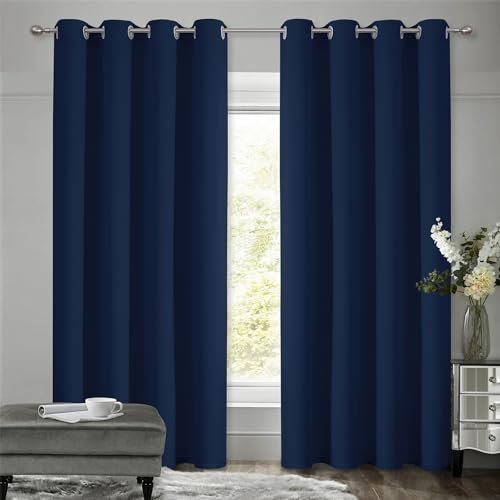 VEHEDE Dunkelblau Thermovorhang Haustür Verdunklungsvorhänge, Vorhänge Blickdicht Gardinen Schlafzimmer 210 cm Lang, Thermovorhang Kälteschutz 210 cm Lang, H 210 x B 140 cm, 2er Set
