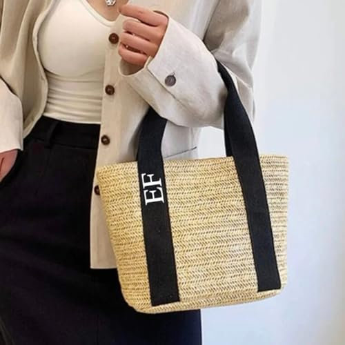 HDLOVE Personnalisés Femmes Sac Fourre-Tout En Paille Été Plage Poignées Avec Nom, Sac À Main Tissé, Sacs À Bandoulière Dac À Main Pour Les De Voyage, La Date Et Les Vacances