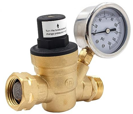 Schwamm Wohnmobil-Wasserdruckregelventil, Messing, Bleifrei, Einstellbarer Wasserdruckminderer für Wohnmobile, Wohnmobile, Wohnwagen