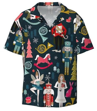 OdDdot Women_S Nutcracker Ballet Xmas Dance Print Men's Button Down Shirt Short Sleeve Casual Shirt for Men Summer Business Casual Dress Shirt Black