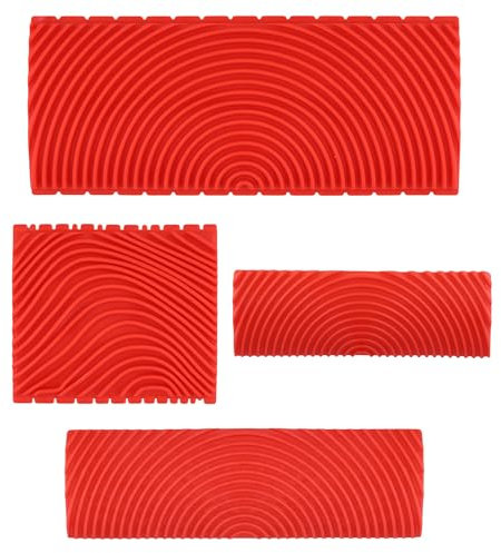 4pcs Outil de Grain de Bois, Ensemble d'Outils de Peinture à Grain de Bois en Caoutchouc Motif Texture Murale Peinture Relook Bois Effet Bois Peinture d'Art Mural pour Décoration Murale(Rouge)