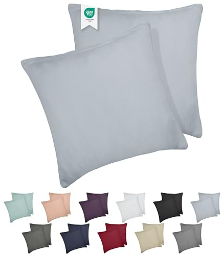 Barbons Kissenbezug 80x80 2er Set – 165 g/m² Oeko-TEX Zertifiziert Kopfkissenbezug 100% Jersey Baumwolle weiche Kissenbezüge Kissenhülle mit Reißverschluss (80x80-Blau)
