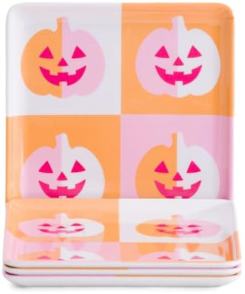 C&C California Halloween Melamine Dinnerware - Pumpkin Faces (4 appetizer plates - 5.75in x 5.75in)