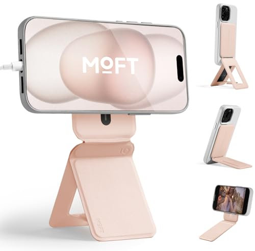 MOFT Phone Tripod Stand for iPhone 16/15/14/13/12, Angle Adjustment & Strong Magnetic Phone Stand, Foldable Selfie Stick Tripod, Perfect for Travel,Photography&Vlogging, Peach Pink
